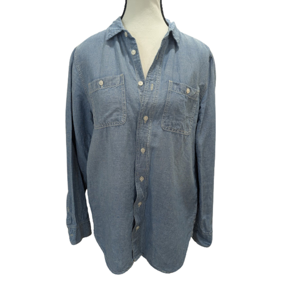 J. Crew Tops - J.Crew Chambray Shirt Size S Distressed Coastal Cowgirl Relaxed Cotton Linen